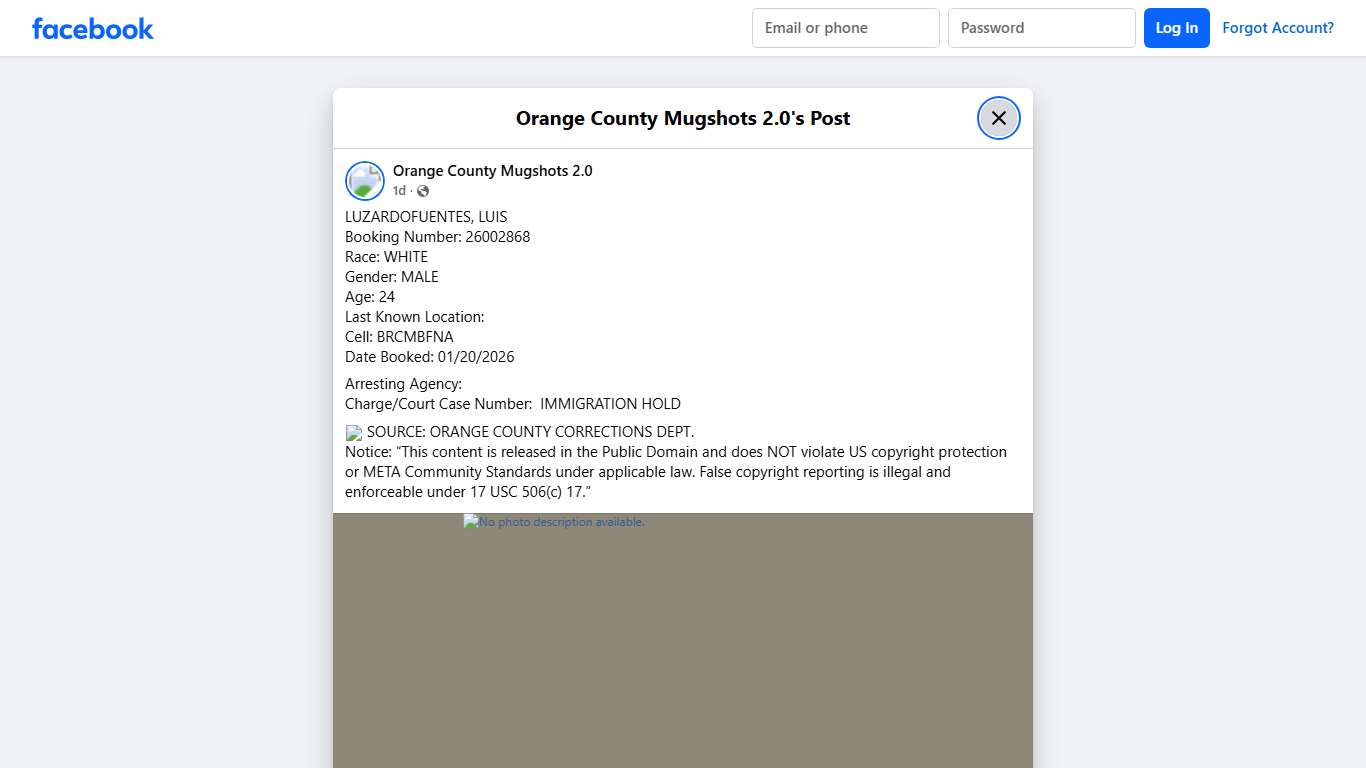 LUZARDOFUENTES, LUIS Booking... - Orange County Mugshots 2.0 | Facebook